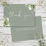 Personalized Sage Green Floral Elegant Script Thank You Card<br><div class="desc">Featuring delicate watercolor greenery and elegant script thank-you script on a sag green background. You can personalize with your own thank you message on the reverse,  or if you prefer to add your handwritten message,  delete the text. A perfect way to say thank you! Designed by Thisisnotme©</div>