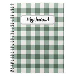 Personalized Sage Green Gingham Aesthetic Notebook