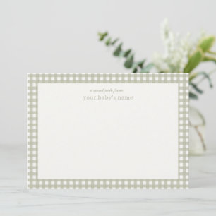 Personalized Sage Green Gingham Baby Nursery Card