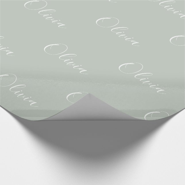 Personalized Sage Green Girly Elegant Name Wrapping Paper (Corner)