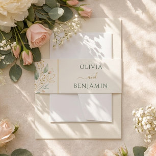 Personalized Sage Green Gold Botanical Wedding Invitation Belly Band