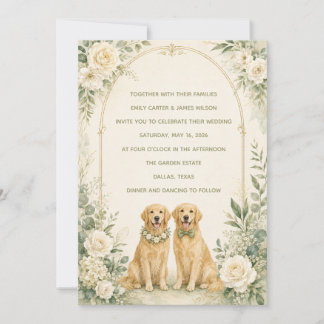 Personalized Sage Green Golden Retriever Wedding I Invitation