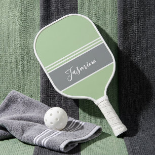 Personalized Sage Green Grey Custom Name Pickleball Paddle