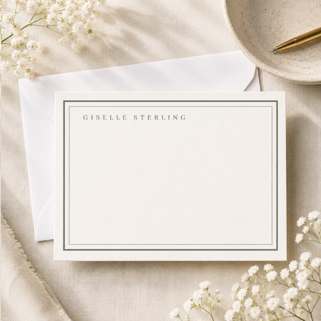 Personalized Sage Green Ivory Double Border Card (Creator Uploaded)