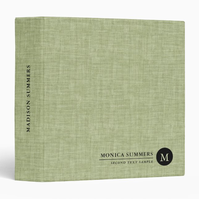Personalized Sage Green Linen Binder (Front/Spine)