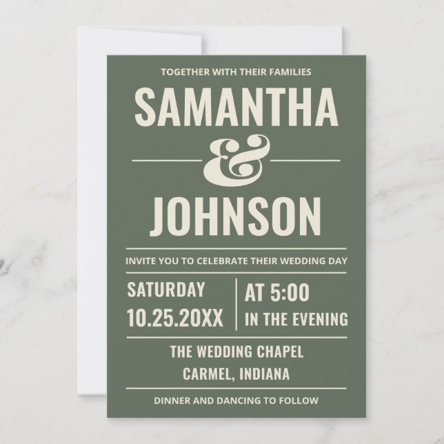Personalized Sage Green Modern Minimalist Wedding Invitation (Front)