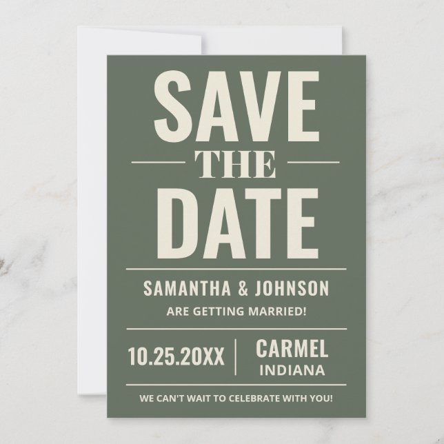 Personalized Sage Green Modern Wedding Save The Date (Front)