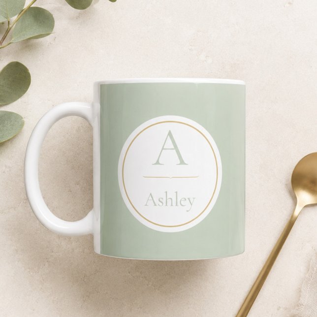 Personalized Sage Green Monogram Name Elegant  Coffee Mug (Creator Uploaded)
