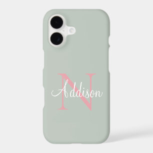 Personalized Sage Green Monogram Pink