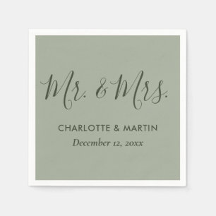 Personalized Sage Green Mr. and Mrs. Wedding Napkin