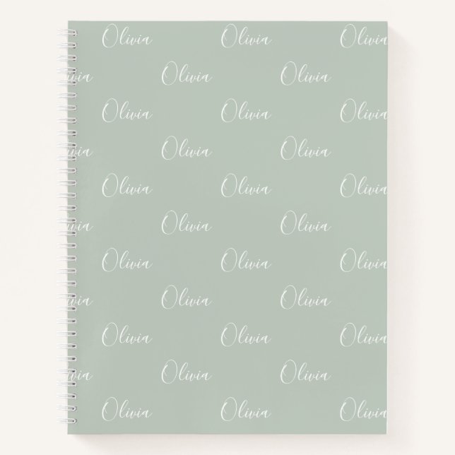 Personalized Sage Green Name Notebook (Front)