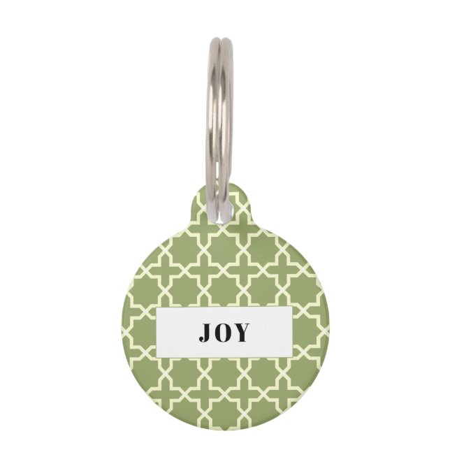 Personalized Sage Green Pattern Pile Pet Tag (Front)