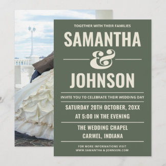 Personalized Sage Green Photo Wedding Invitation