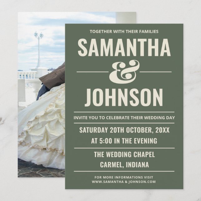 Personalized Sage Green Photo Wedding Invitation (Front/Back)