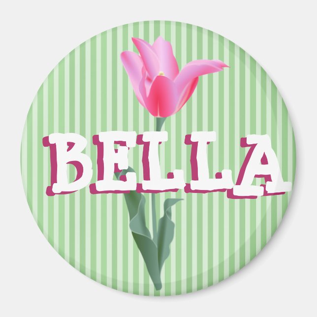 Personalized Sage Green & Pink Flower Name Magnet (Front)