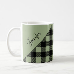 Personalized Sage Green Plaid Coffee Mug