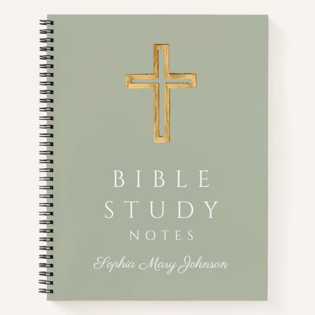 Personalized Sage Green Religious Cross Notebook (Front)