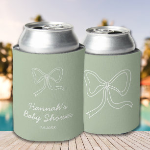 Personalized Sage Green Ribbon Baby Shower Favour Can Cooler