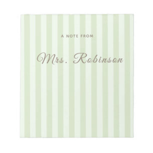 Personalized Sage Green Striped   Custom Name  Notepad