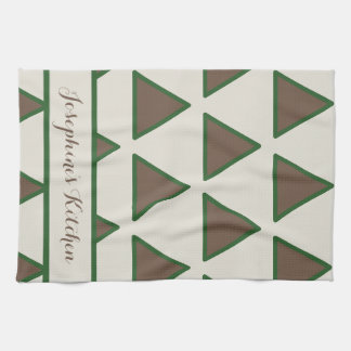 Personalized Sage Green Taupe Triangle Modern Chic Kitchen Towel