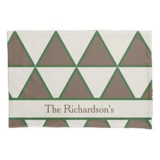 Personalized Sage Green Taupe Triangle Modern Chic Pillowcase