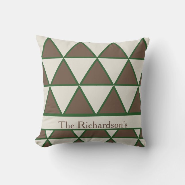 Personalized Sage Green Taupe Triangle Modern Chic Throw Pillow (Front)