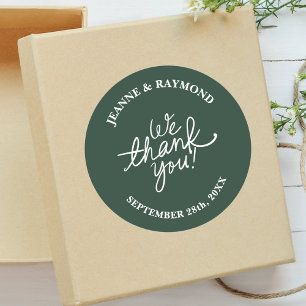 Personalized Sage Green We Thank You Wedding Favou Classic Round Sticker