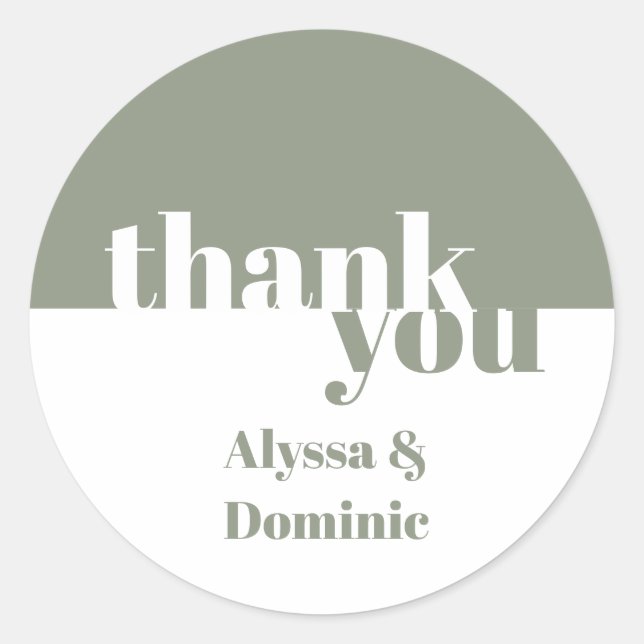 Personalized Sage Green  Wedding  Thank You Classic Round Sticker (Front)