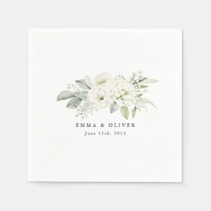 Personalized Sage Green White Floral Wedding Napkin