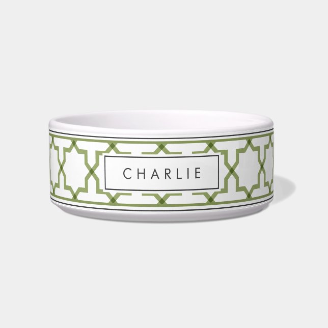 Personalized Sage Green & White Star Pattern Bowl (Front)