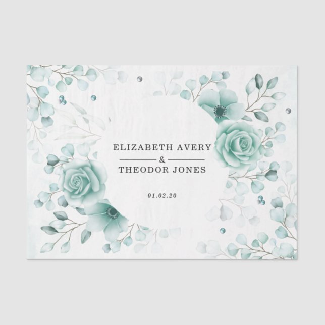 Personalized sage greens Floral Wedding Tissue Paper (Front)