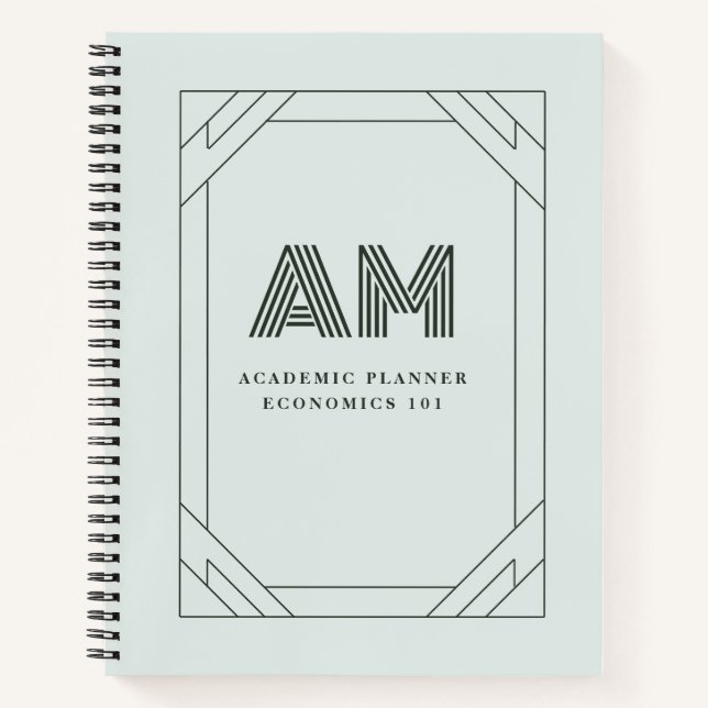 Personalized Sage Mint Custom Monogram High School Notebook (Front)
