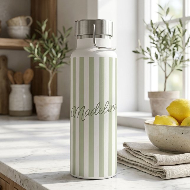Personalized Sage Stripes Water Bottle with Name (Creator Uploaded)