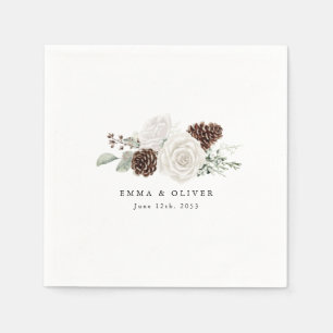 Personalized Sage Winter Pinecone Floral Wedding Napkin