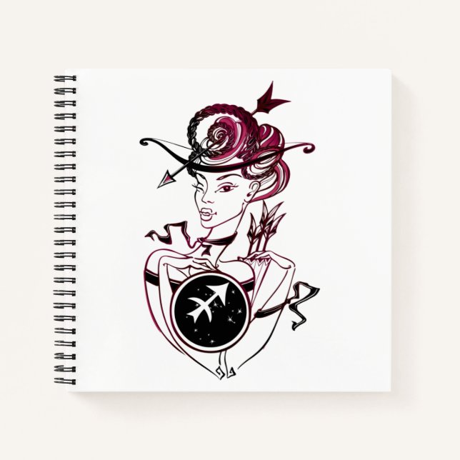 Personalized Sagittarius Art Deco Lady Notebook (Front)