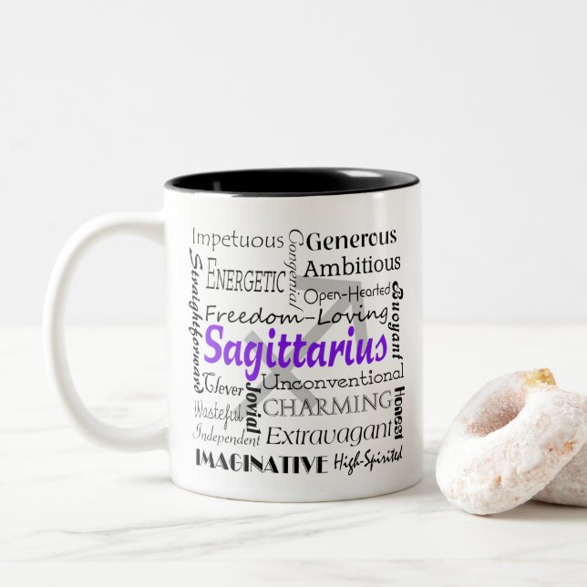 Personalized Sagittarius Astrology Zodiac Horoscop Two-Tone Coffee Mug (With Donut)
