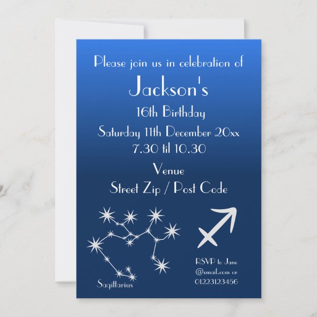 Personalized Sagittarius Zodiac Party Invitation (Front)