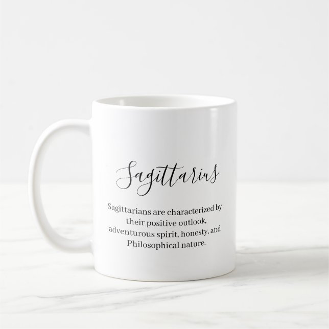 "Personalized Sagittarius Zodiac sign, name, trait Coffee Mug (Left)