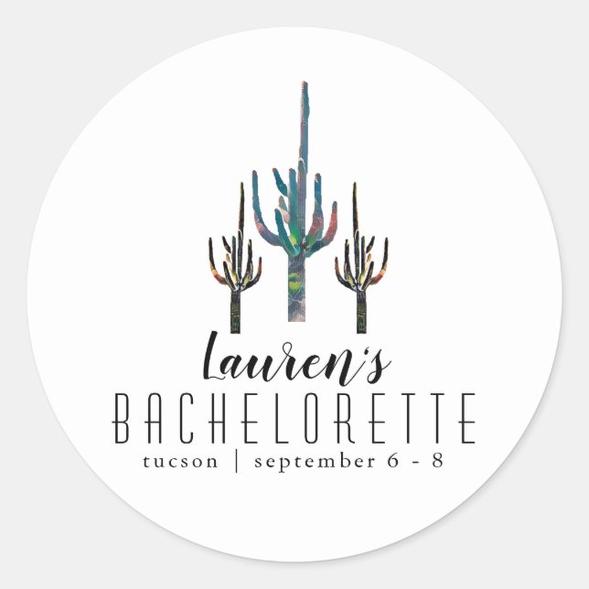 Personalized Saguaro Cactus Bachelorette Classic Round Sticker (Front)