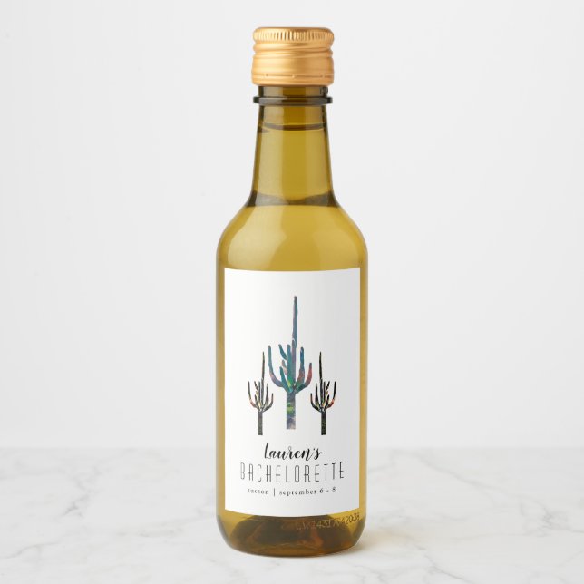 Personalized Saguaro Cactus Bachelorette Wine Label (Front)