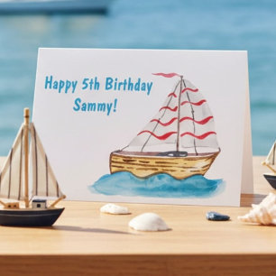 Personalized Sailboat 5th Birthday for Boys Card