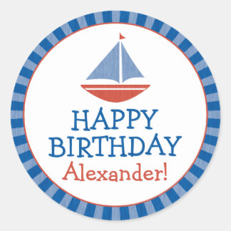 Personalized Sailboat Kids Birthday Sticker v2