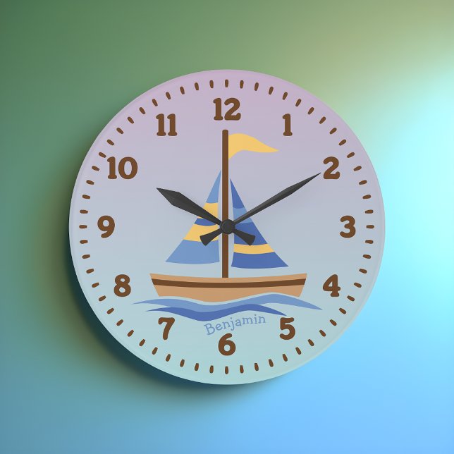 Personalized Sailboat Wall Clock for Kids Room (Creator Uploaded)