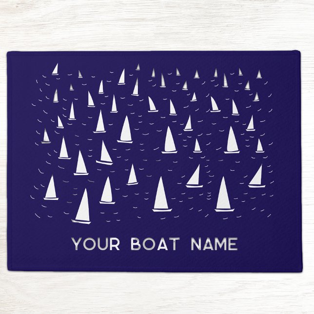 Personalized Sailing Boat Name Nautical Navy Blue Doormat (Personalized family or boat name sailing yacht nautical navy blue doormat)