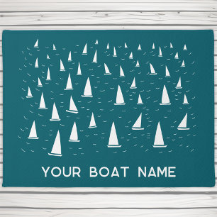 Personalized Sailing Boat Name Nautical Teal Green Doormat