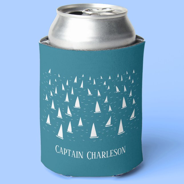Personalized Sailing Boat Nautical Can Cooler (Sailing Boat nautical funny personalized captain name can cooler)
