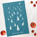 Personalized Sailing Boat Nautical Kitchen Towel<br><div class="desc">Sail boats racing on a sparkling teal green sea.  A fun nautical design for anyone who enjoys sailing.  Original art by Nic Squirrell. Change the name to customize.</div>