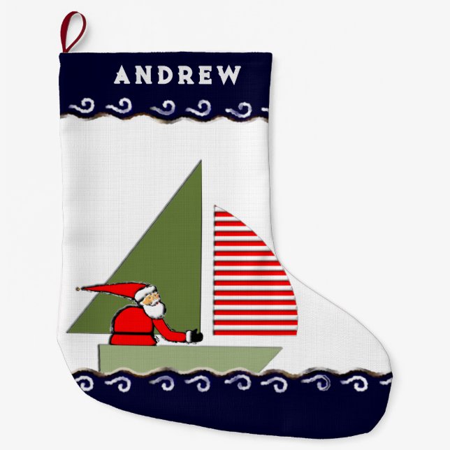 Personalized Sailing Holiday Gift Large Christmas Stocking (Front)