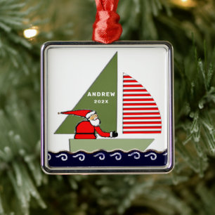 Personalized Sailing Holiday Gift Metal Ornament