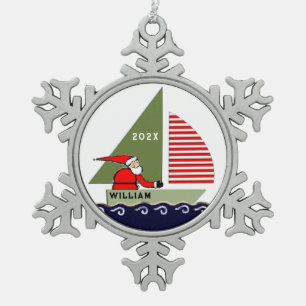 Personalized Sailing Holiday Gift Snowflake Pewter Christmas Ornament